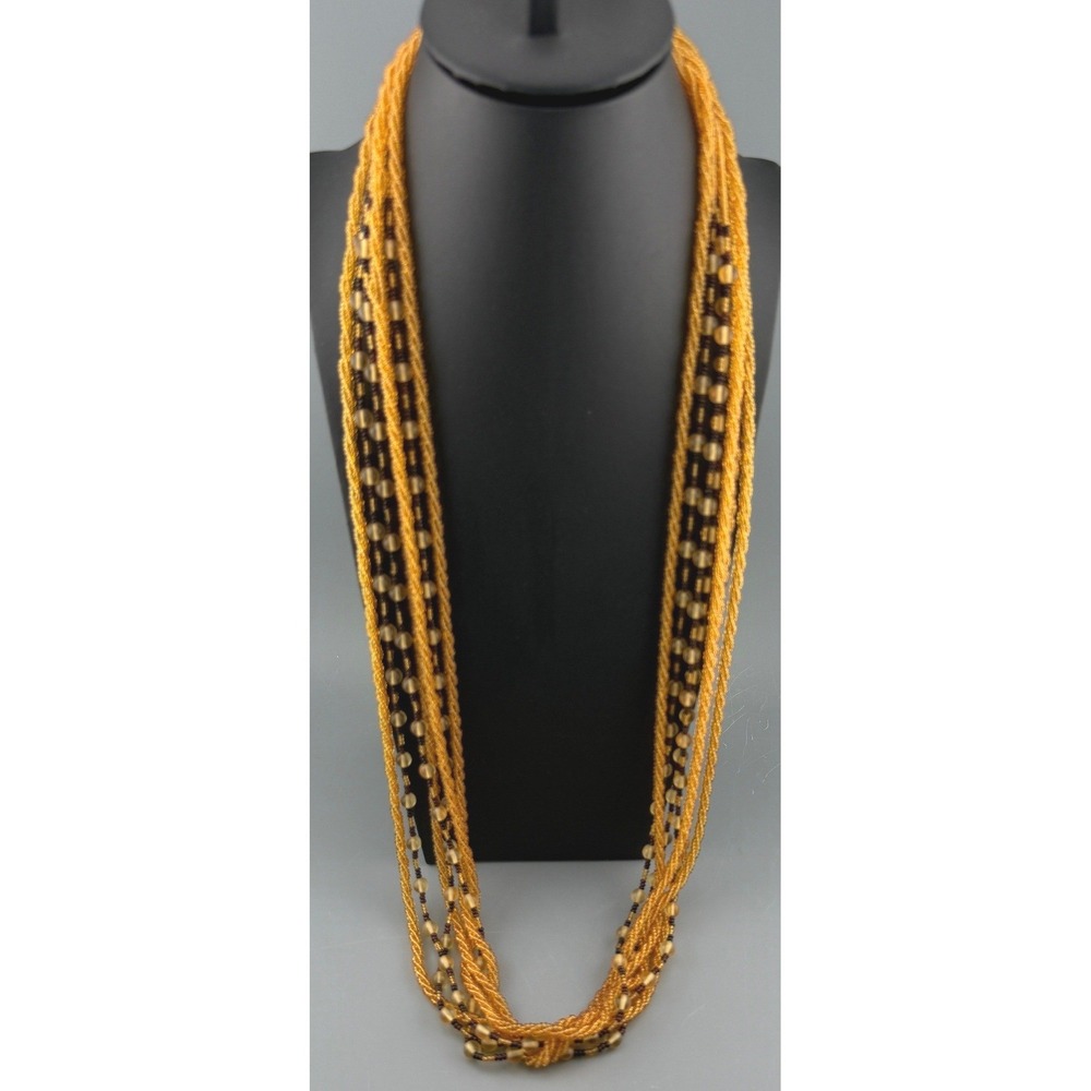 Vintage Hobe' Strand Glass Seed Bead Necklace Yellow Bronze Torsade